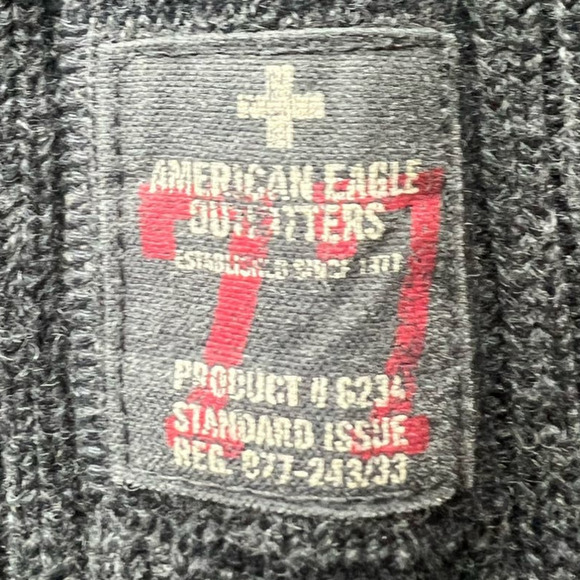 American Eagle Outfitter Full Zip Ribbed Cardigan, Gray, Arm Patches, size Large - Picture 5 of 10